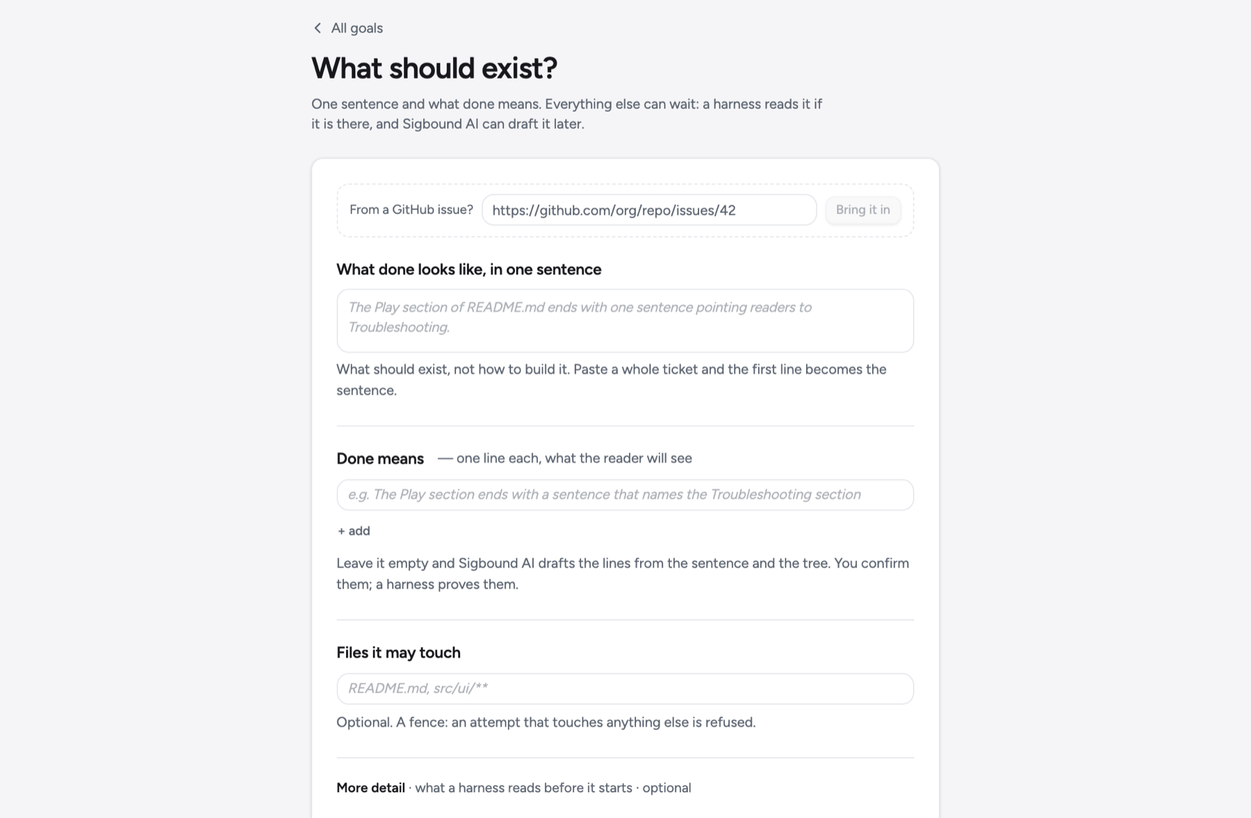 The new goal form: a sentence, why, and what done means